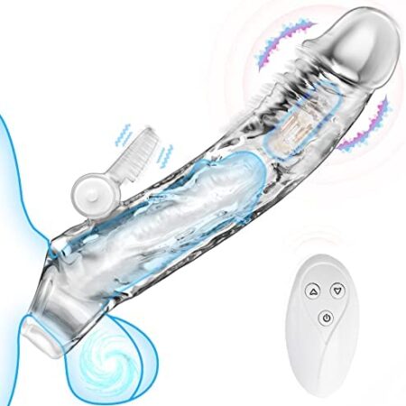 Penis Extender Sleeve Cock Sleeve with Vibrators, Penis Enlarger Reusable Vibrating Penis Sleeve Cock Ring with 10 Vibration Modes Remote Control Couple Sex Toys for Men