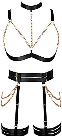 PETMHS Womens Punk Cut Out Harness Body Full Strappy Lingerie Waist Garter Belts Body chain jewelry Goth EDC Club Party Dance Accessories