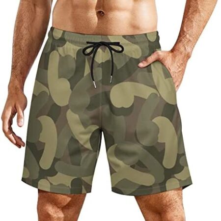 Penis Camo Men's Swim Trunks Boardshorts with Compression Liner Shorts For Surfing Beach Swimsuit