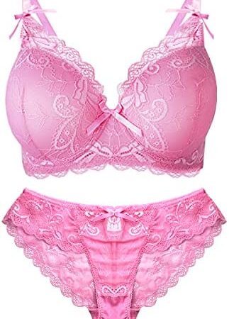 LA DEARCHUU Bra and Panties Set, Push Up Bra Underwear Set Sexy Comfort Lace Bra and Knickers Set Underwired Bra for Ladies 34B 36B 38C 40C 42D Padded Lingerie Set Bra and Pants Set