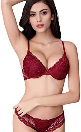 Bluewhalebaby Super Push Up Sexy Embroidery Bras & Sheer Pants Lingerie Outfits, Lace Bra & Matching Knickers Set for Women