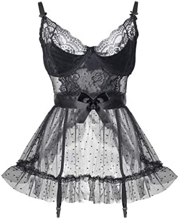 LINGERLOVE Women Sexy Lingerie Plus Size Babydoll with Underwire Cups Lace Chemise Nightwear Set