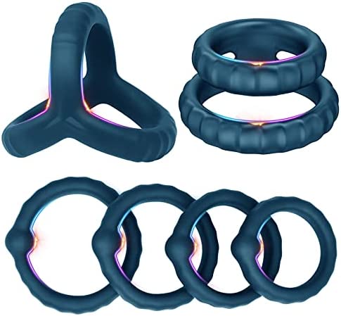 Silicone Penis Rings Set, 6 Different Sizes Cock Rings for Erection Enhancing, Long Lasting Stronger Men Sex Toy, Ultra Soft Strechy Safe Adult Sex Toys & Games Black (Green)