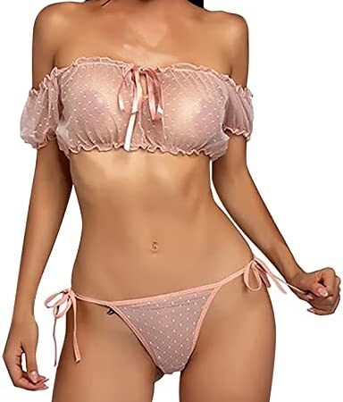 AMhomely Sexy Lingerie for Women Naughty Babydoll Mesh See Through 2 Piece Nightwear Female Erotic Sleepwear Set Lace Sleepwear Mini Babydoll Sheer Chemise Clearance UK Size