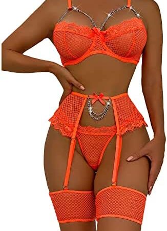 AMhomely Women's Erotic Lingerie Sets Sexy 2 Piece Sexy Adult Babydoll Lace Bowknot See Through Bra Intimates Thong With Garter Panty Lingerie Set Comfy Naughty Chemise Suit