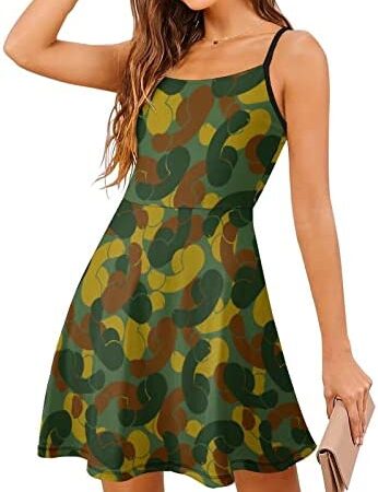 Military Camo Penis Women's Sling Dress Print Swing Beach Sundress Tank T-Shirt Mini Dresses