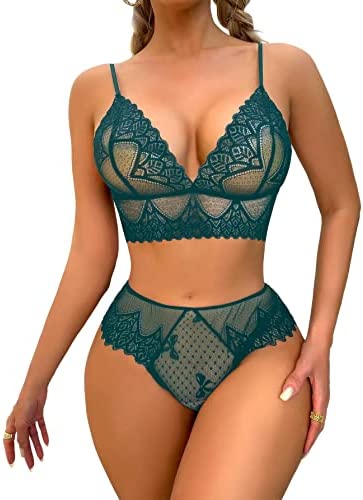 RSLOVE Women Lingerie Set Floral Lace Mesh Nightgown Sexy Babydoll
