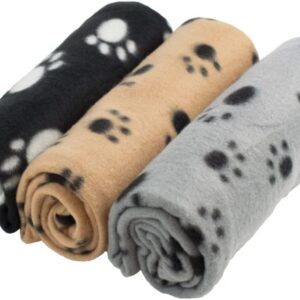 DIGIFLEX Large Pet Blankets x3 Dog Cat Soft Fleece 70cm X 100cm - Washable Soft Fleece Dog/Cat Throw Blanket - Paw Print Design – Bedding for a Puppy & Kitten