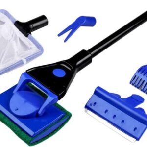 5 in 1 Aquarium Cleaning Tools Aquarium Tank Clean Set Fish Net Gravel Rake Algae Scraper Fork Sponge Brush Glass Cleaner