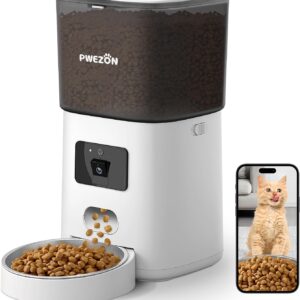 Automatic Cat Feeder, 5G WiFi 6L Cat Food Dispenser, App Control Cat Feeder Automatic with Timer, 1080P HD Video with Night Vision, 10s Voice Recording, Up to 20 Portions 12 Meals Per Day for Cats