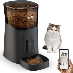 Automatic Cat Feeder, MYPIN 2.4G WiFi 6L Cat Food Dispenser, Cat Feeder Automatic with Timer, 1080P HD Video with Night Vision, 10s Voice Recording, Up to 20 Portions 12 Meals Per Day for Cats