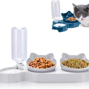 Cat Bowl,Lighterday 3 in 1 Cat Food Bowl,Detachable Cat Feeding Bowl Cat Water Dispenser Cat Bowls With Stand Tilted 15° Wet and Dry Food Pet Bowls Set for Dogs Cats（Grey）