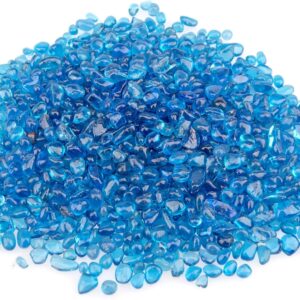 Colorful Glass Stones, 1.1lb Fish Tank Gravel, Small Irregular Rainbow Aquarium Gravel for Aquarium Decorations and Turtle Tank , Sea Glass Beads Crystals for Fish Bowl, Vase Filler,Ocean Blue