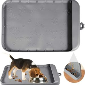 Dog Mat for Food and Water, Baboies Silicone Dog Food Mat with Pocket for Catches Spill and Residue, Non Slip Dog Feeding Mat Cat Dog Water Bowl Mat with High Edges Cat Food Mat (XL:36"x24"/61*91cm)