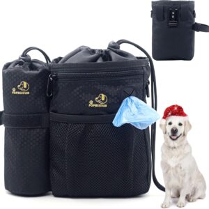 Dog Treat Pouch Dog Training Treat Pouch For Pet Dog Treat Bag With Adjustable Waist Belt Clip Shoulder Strap&Poop Bag Dispenser Detachable Water Bottle Holder Carry Pet Toy 3 Way To Wear (Black)