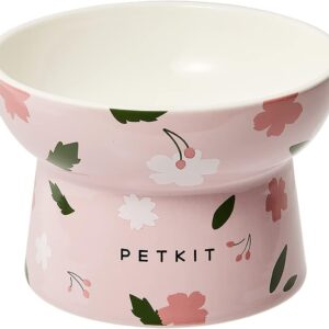 PETKIT Raised Cat Bowl, Ceramic Cat Elevated Food Bowl, Stress Free, Anti Vomiting, Backflow Prevention Cat Dog Water Bowl, Dishwasher and Microwave Safe, Pink