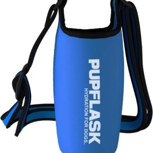 Tuff Pupper PupFlask Insulated Neoprene Dog Water Bottle Holder Sling with Wide Adjustable Shoulder Strap, Great for Travel, Walking, Hiking, Portable Pet Water Bottle Holder (27 OZ, Nebulas Blue)