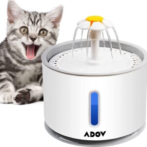 ADOV Cat Water Fountain, 2.4L, Flower Style, LED Light, Activated Carbon Filter, BPA Free, for Cats, Dogs