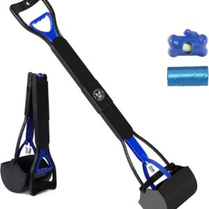 KARINA QURATZ 32" Pooper Scoopers for Large Small Dogs (Blue) Pets Pooper Scoopers with Long Handle Foldable Durable Lightweight Waste Pick Up Shovel Tools for Lawns Grass Dirt Gravel+Dog Poop Bag